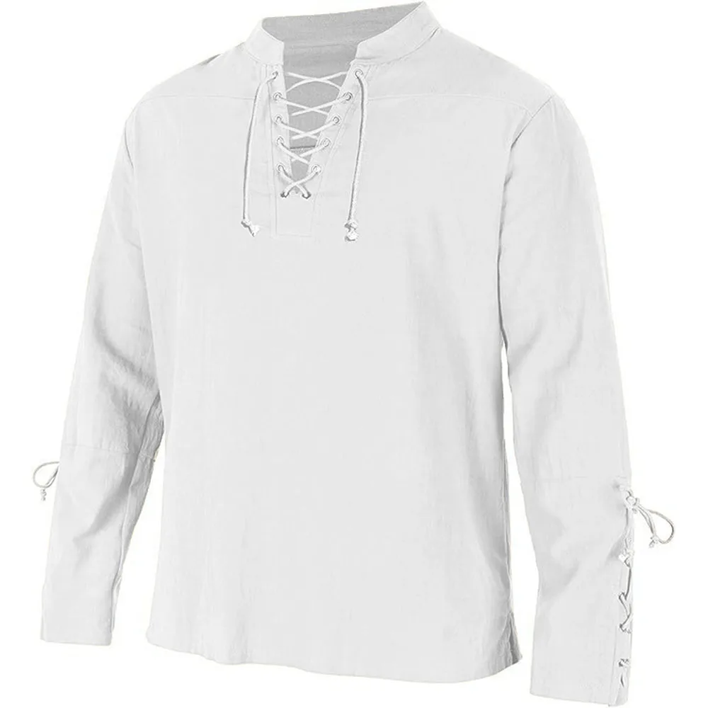 Men's Long Sleeve Shirts Lace  - огляд і ціна Medieval Gothic Lace Up Pirate Shirt