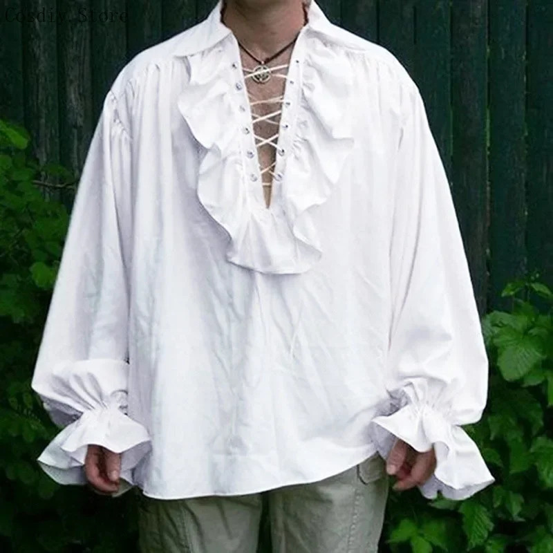 S-5XL Medieval Pirate Hallowee - огляд і ціна Medieval Gothic Lace Up Pirate Shirt
