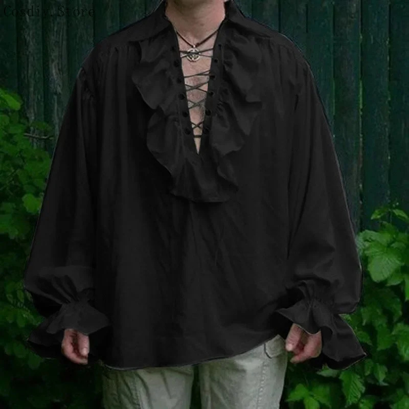 S-5XL Medieval Pirate Hallowee - огляд і ціна Medieval Gothic Lace Up Pirate Shirt