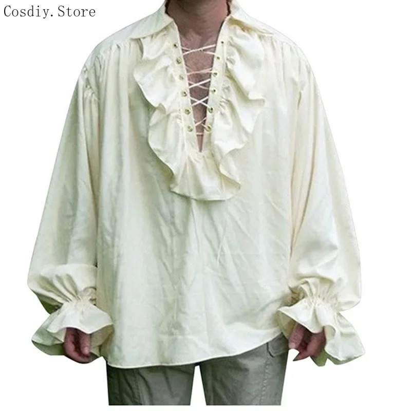 S-5XL Medieval Pirate Hallowee - огляд і ціна Medieval Gothic Lace Up Pirate Shirt