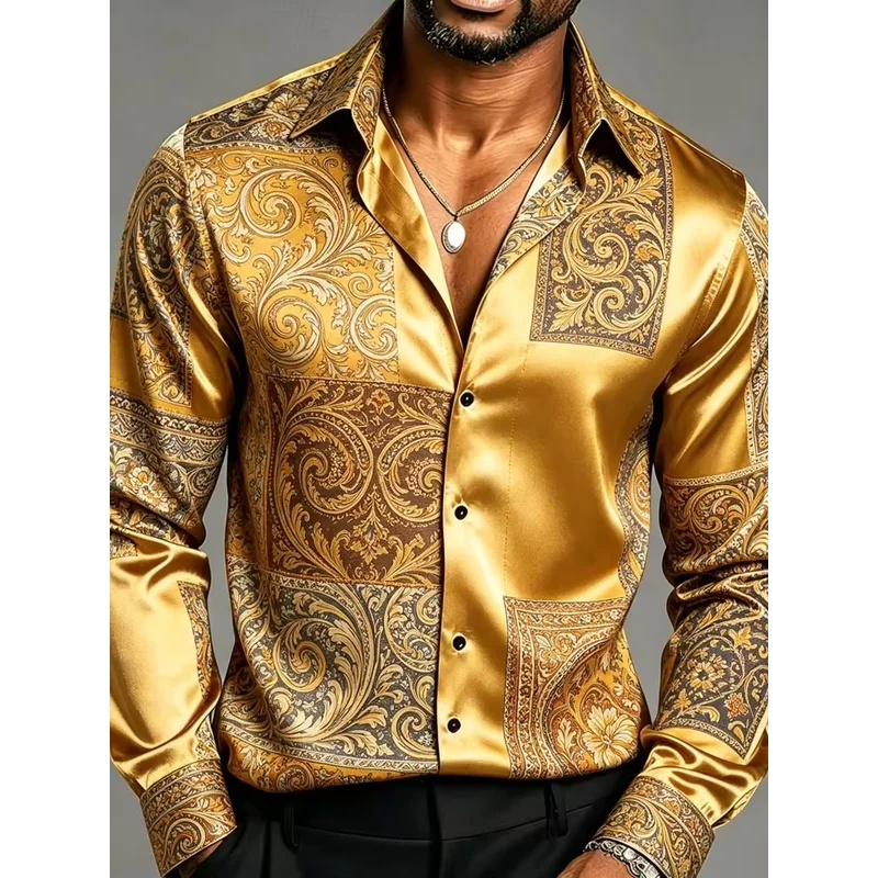 Satin Silk Long Sleeve Baroque - огляд і ціна Mens Satin Silk Dress Shirt