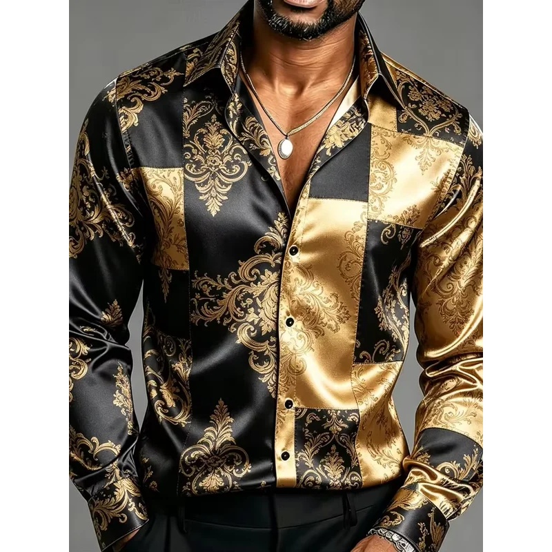 Satin Silk Long Sleeve Baroque - огляд і ціна Mens Satin Silk Dress Shirt