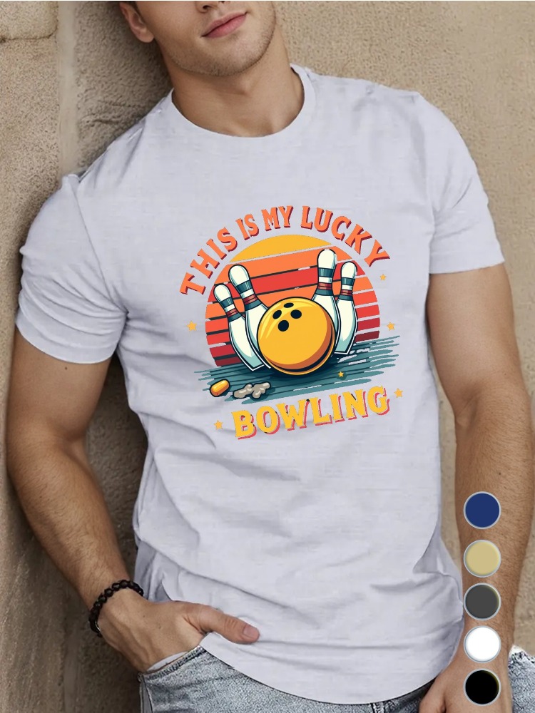 Royal Blue Mens Crew Neck Cott - огляд і ціна Short Sleeve Bowling Shirt Retro