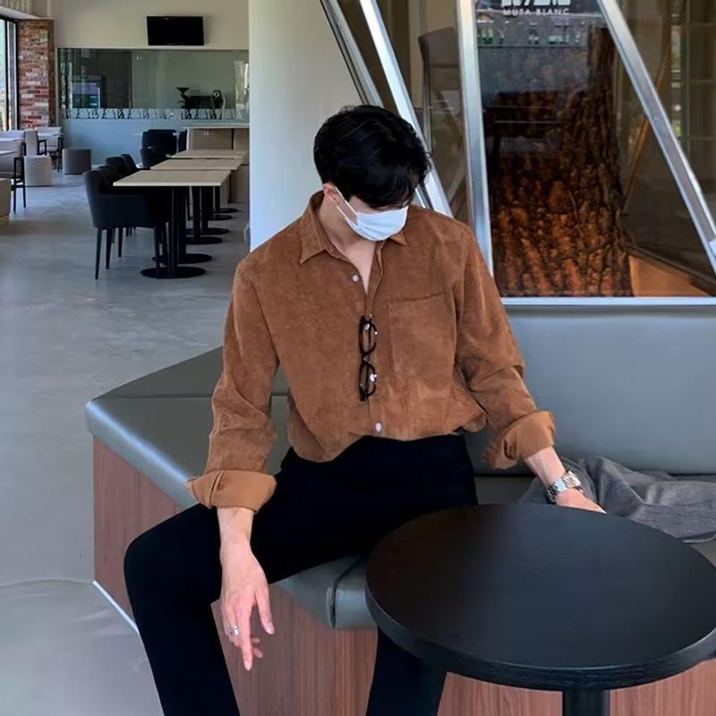 Men Corduroy Long Sleeve Black - огляд і ціна Corduroy Button Up Shirt Men