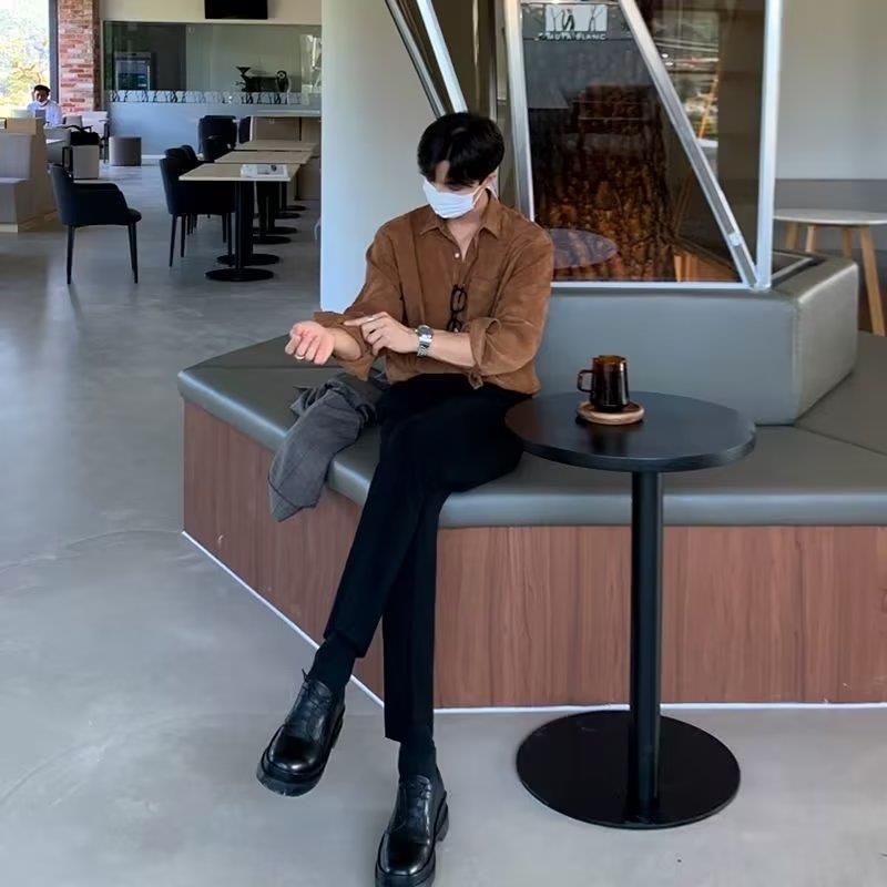Men Corduroy Long Sleeve Black - огляд і ціна Corduroy Button Up Shirt Men