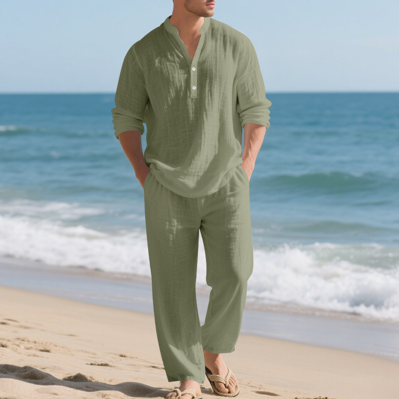 Linen Autumn New Men's Suit Be - огляд і ціна Mens Linen Shirt Long Sleeve