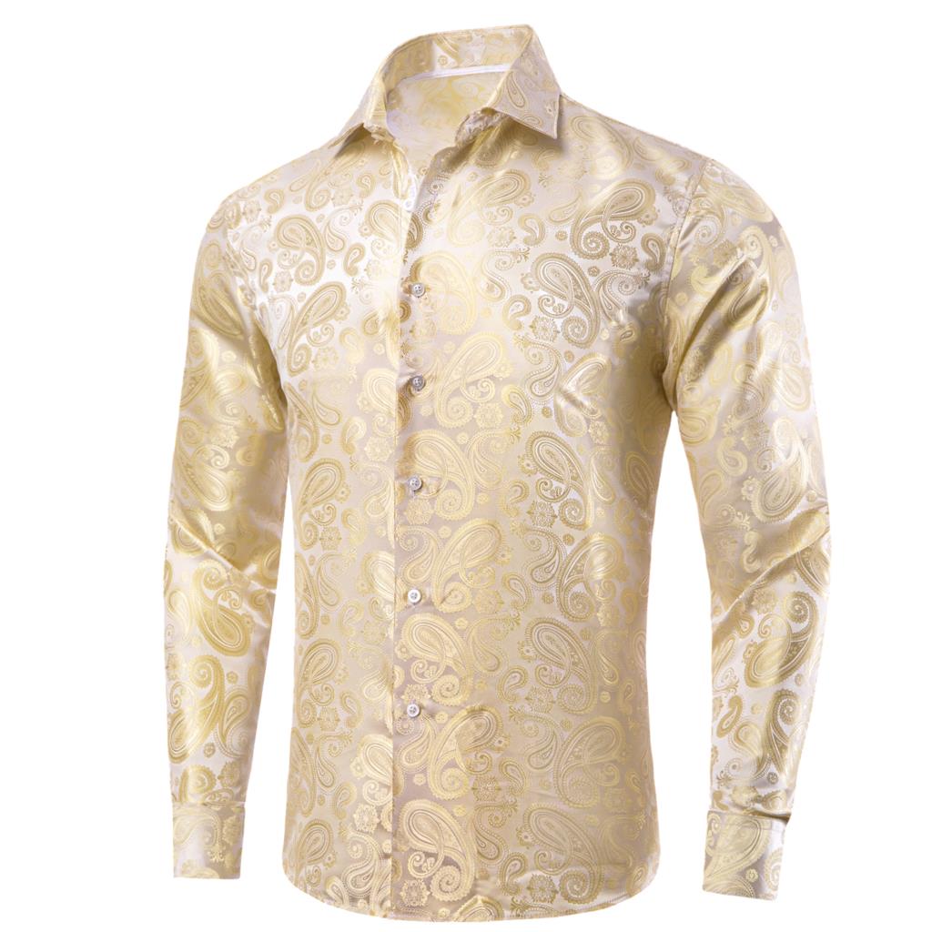 Hi-Tie Gold Beige Ivory Champa - огляд і ціна Mens Satin Silk Dress Shirt