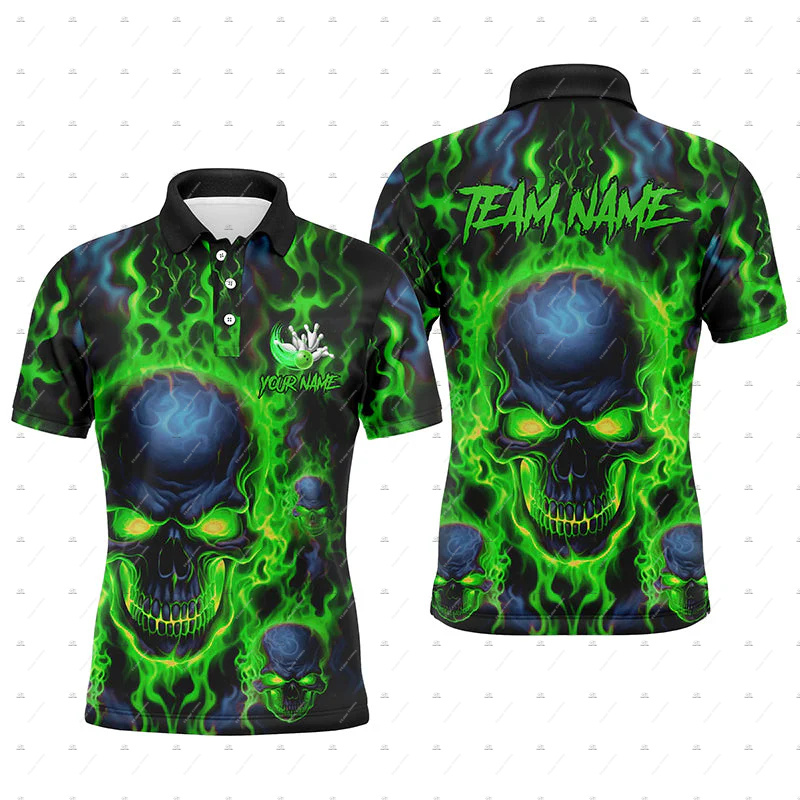 Custom Name Bowling Skull Flam - огляд і ціна Short Sleeve Bowling Shirt Retro