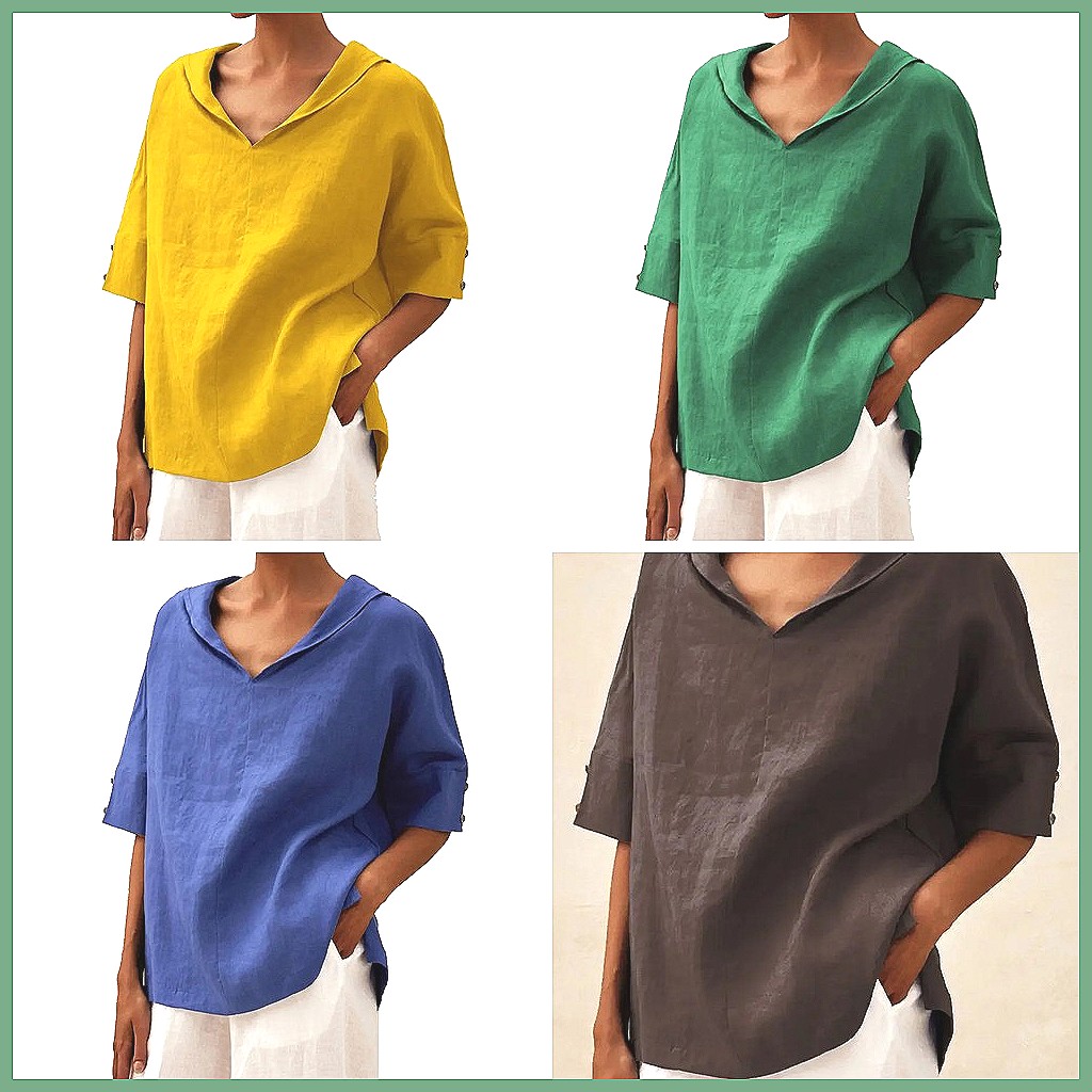 Women's Loose V-Neck Cotton Li - огляд і ціна Shirts
