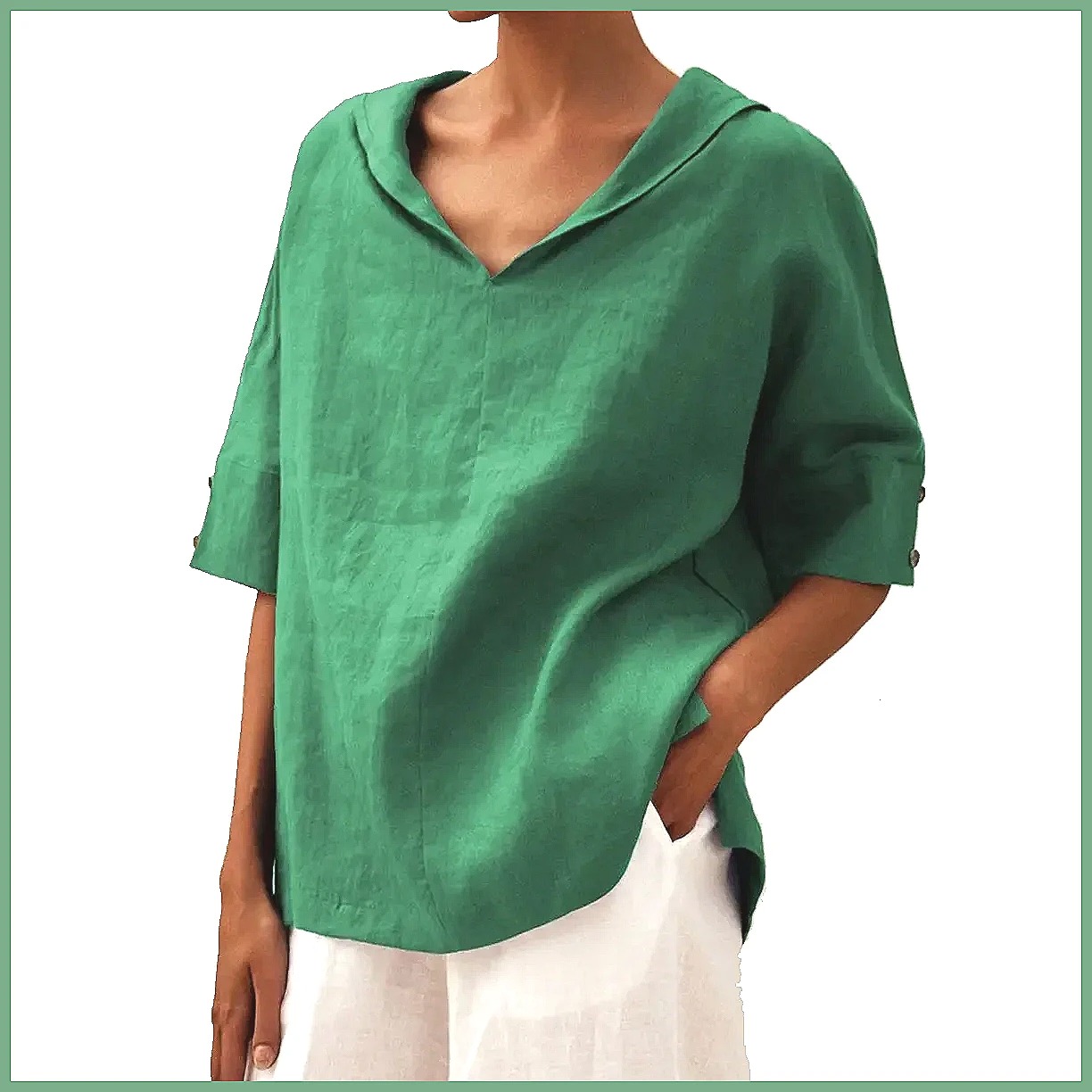 Women's Loose V-Neck Cotton Li - огляд і ціна Shirts