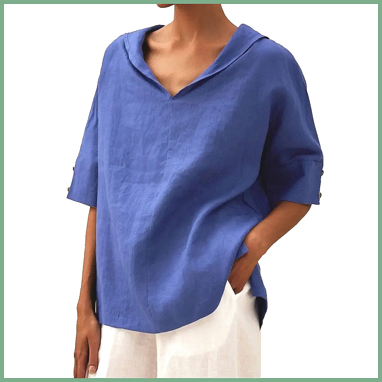 Women's Loose V-Neck Cotton Li - огляд і ціна Shirts