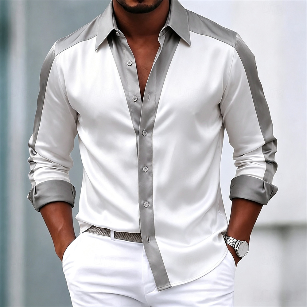 Men's shirt satin shirt dress  - огляд і ціна Mens Satin Silk Dress Shirt