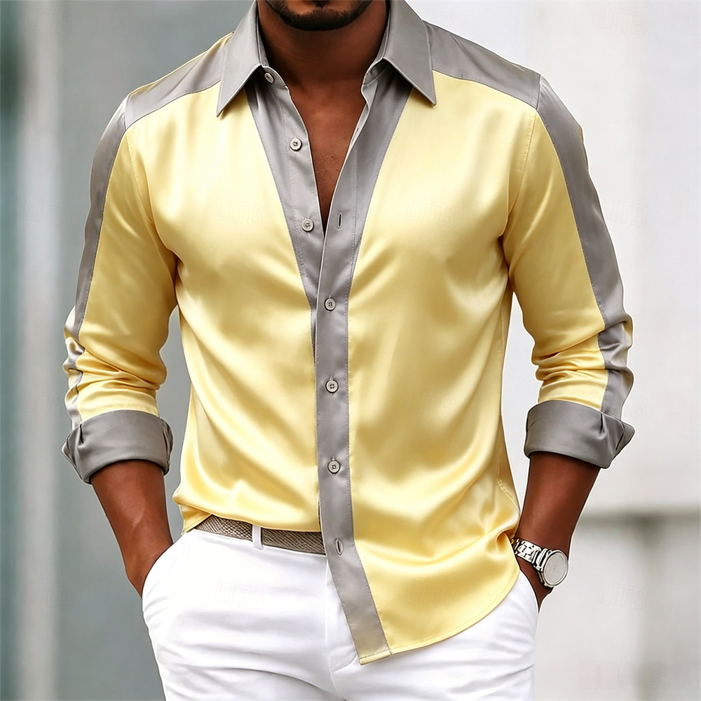 Men's shirt satin shirt dress  - огляд і ціна Mens Satin Silk Dress Shirt
