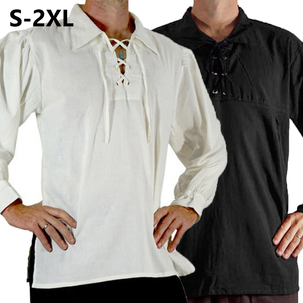 Men Medieval Renaissance Costu - огляд і ціна Medieval Gothic Lace Up Pirate Shirt