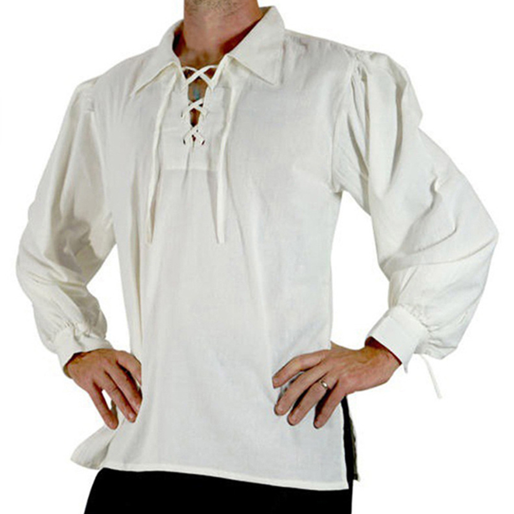 Men Medieval Renaissance Costu - огляд і ціна Medieval Gothic Lace Up Pirate Shirt