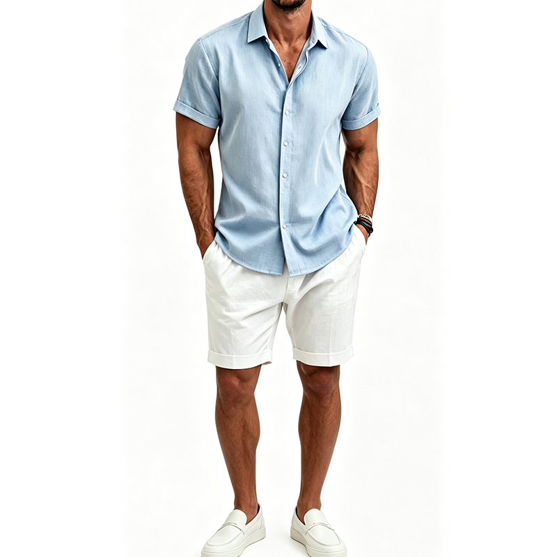 Men's  Cotton Linen Shirt Set  - огляд і ціна Mens Linen Shirt Long Sleeve
