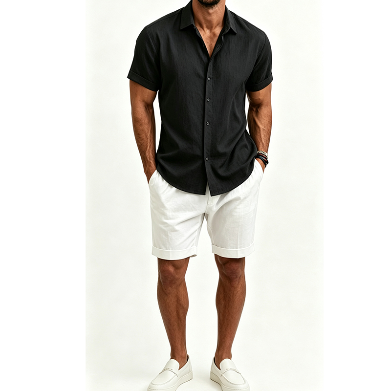 Men's  Cotton Linen Shirt Set  - огляд і ціна Mens Linen Shirt Long Sleeve