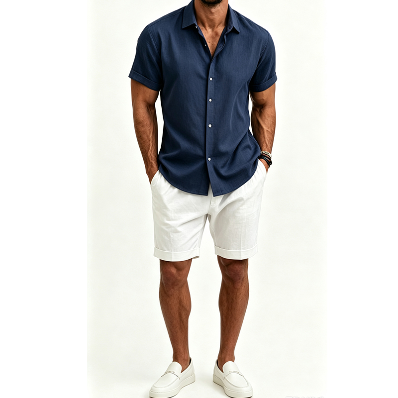 Men's  Cotton Linen Shirt Set  - огляд і ціна Mens Linen Shirt Long Sleeve