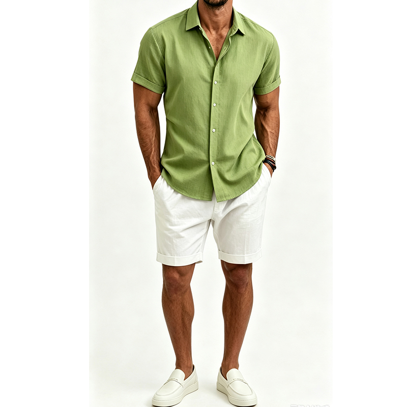 Men's  Cotton Linen Shirt Set  - огляд і ціна Mens Linen Shirt Long Sleeve