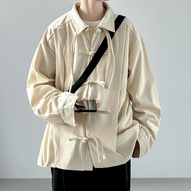 2025 Men Retro Chinese Style C - огляд і ціна Corduroy Button Up Shirt Men