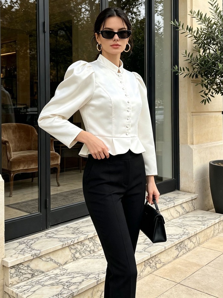 Tossy Peplum Blouse Long Sleev - огляд і ціна Mandarin Collar Formal Shirt Slim Fit