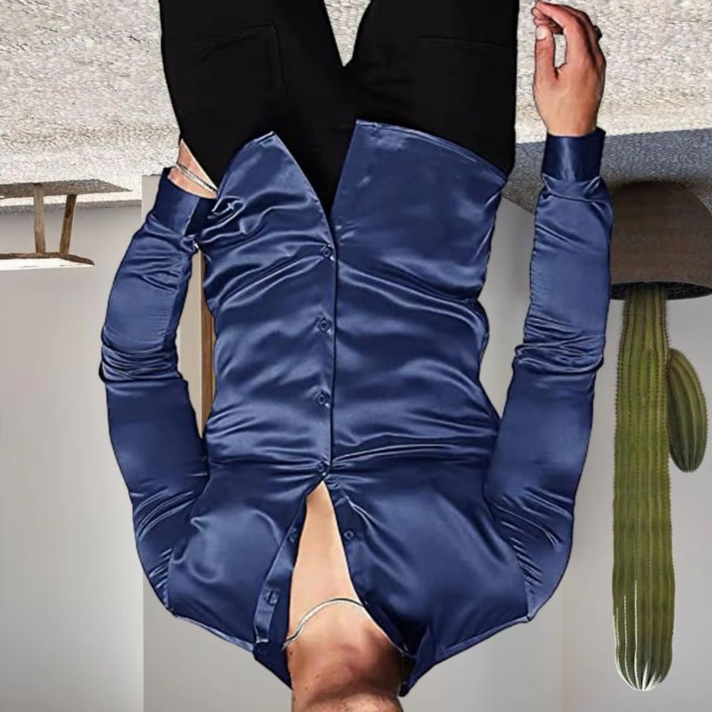 Stylish Men Shiny Silk Like Sa - огляд і ціна Mens Satin Silk Dress Shirt