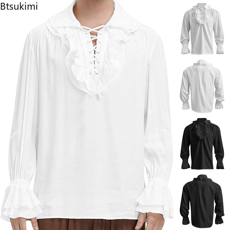 Men's Medieval Renaissance Pir - огляд і ціна Medieval Gothic Lace Up Pirate Shirt
